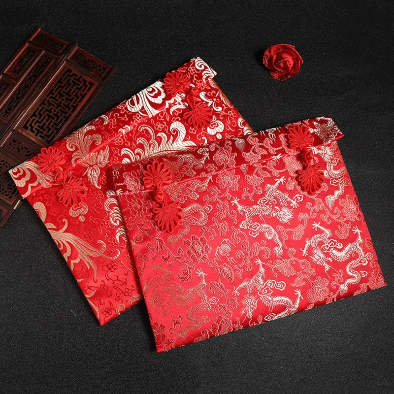 

Large Size One Hundred Thousand Dollars Wedding Money Exquisite Brocade Embroidery Red Envelope Envelopes New Year Red Pocket