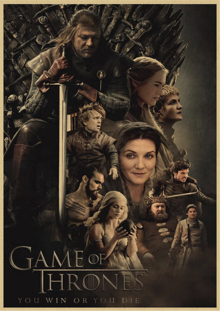 Game Of Thrones Movie TV Vintage Kraft Paper Poster Bar Cafe Home Decor Painting Wall Sticker - Цвет: Небесно-голубой