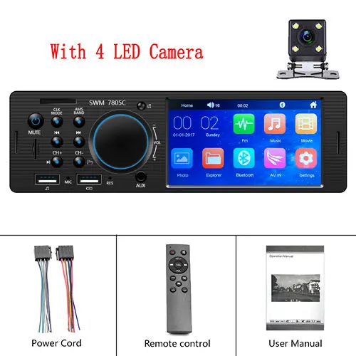 With 4 Led Camera Podofo Bluetooth Авторадио автомобиля стерео радио сенсорный экран FM Aux вход SD USB AUX 12 В в тире 1 din 4," MP3 мультимедийный плеер - Цвет: With 4 Led Camera