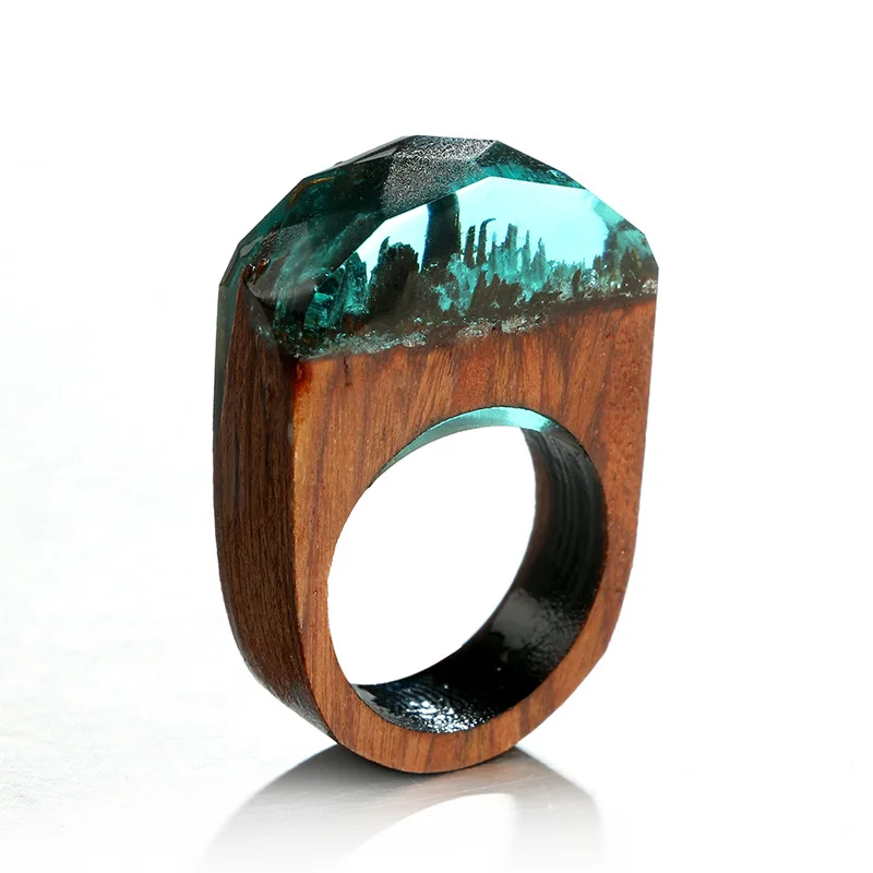 YOYORan 1PC wood arc-shaped crystal city building finger ring for man woman 3 Color acrylic cartoon irregular jewelry gift | Украшения и
