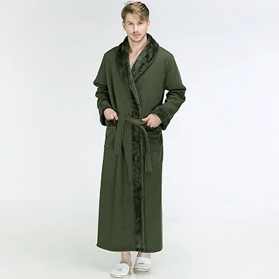 Men Army Green Женский термальный роскошный толстый флисовый очень длинный банный халат зимний сексуальный меховой Халат теплый фланелевый Халат для подружки невесты - Цвет: Men Army Green