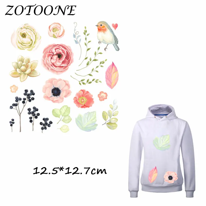 

ZOTOONE Flower Bird Patch for Clothing Iron-On Garment Heat Transfer Washable Badge Diy Accessory T Shirt Deco Applique Patches