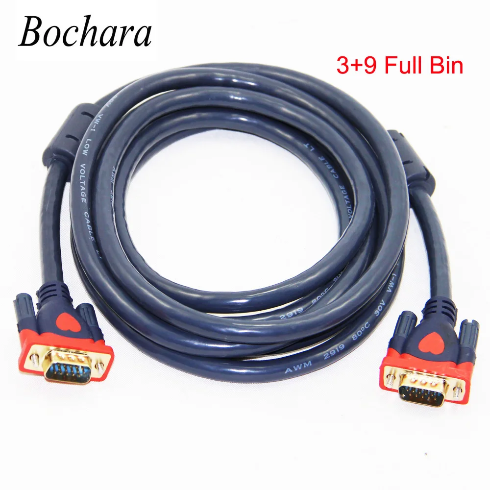 Bochara-Cable VGA macho a macho, 3 + 9 HD, totalmente cableado, 15...