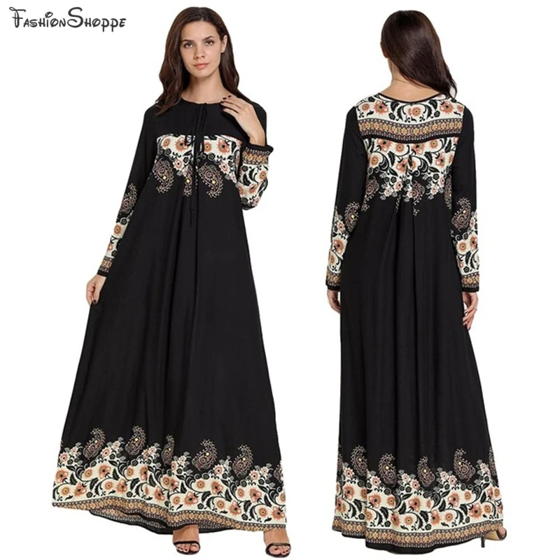 Модное женское длинное платье с принтом мусульманское abaya Дубай кафтан исламский