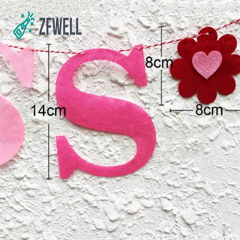 Zfwell1 шт./лот 2 мм Толстая Нетканая ткань фетровая розовая надпись Kiss me pull цветок