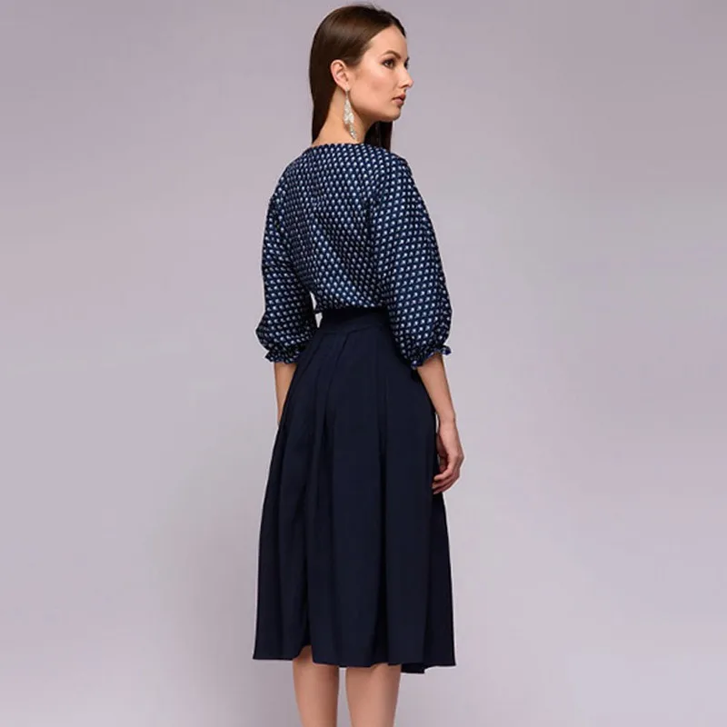 Nitree 2018 Women Elegent Three Quarter Sleeve A-line Dress Sexy O Neck Vintage Print Party Autumn Casual Vestido | Женская одежда