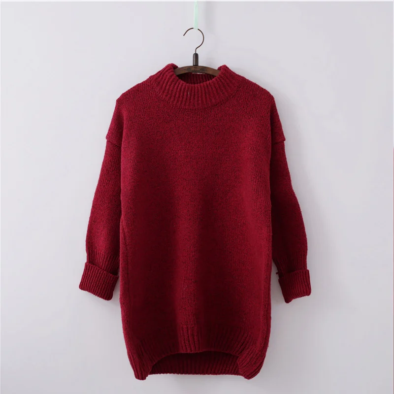 Solid Turtleneck Women Knitted Sweater Dress Long Sleeve Pullovers Loose Over Size Casual Warm Jumper 2020 Fall Woman Top | Женская