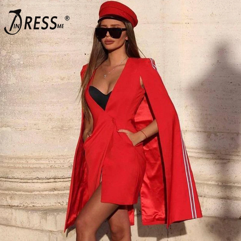 INDRESSME Новое Женское модное облегающее платье с длинными рукавами глубоким v