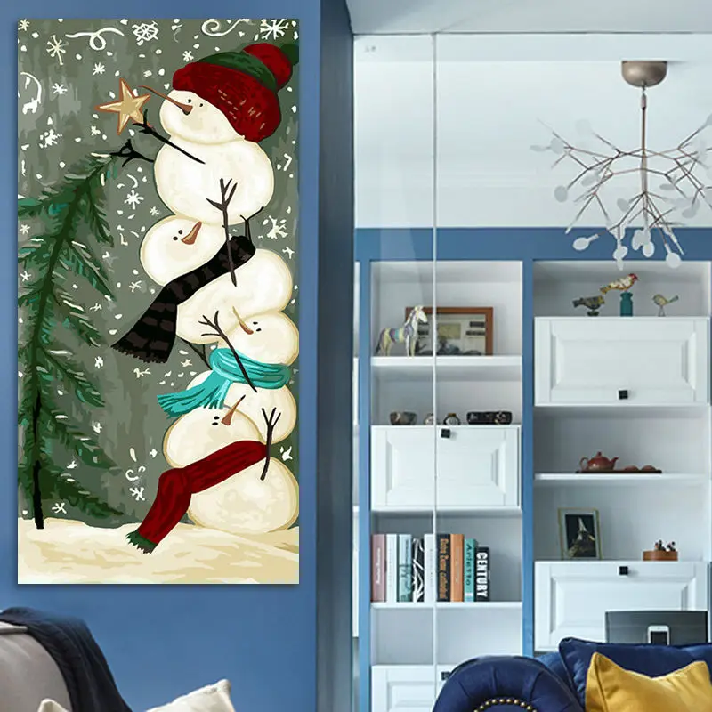 Раскраска по номерам Снеговик Рождественская елка Модульная картина цифровая