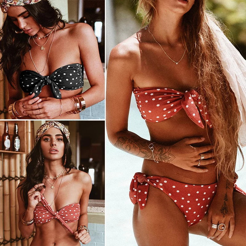 Женский купальник бикини с пуш апом и узором в горошек 2019|wear womens|wear beachwomen wearing bikini |