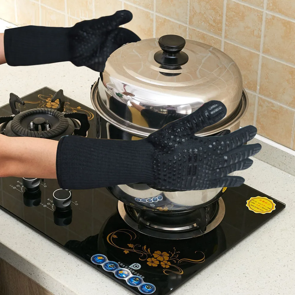 

Barbecue Gloves Heat-resistant 500 Degrees Fireproof Microwave Oven Insulation Baking Silicone Non-slip Flame Retardant Gloves