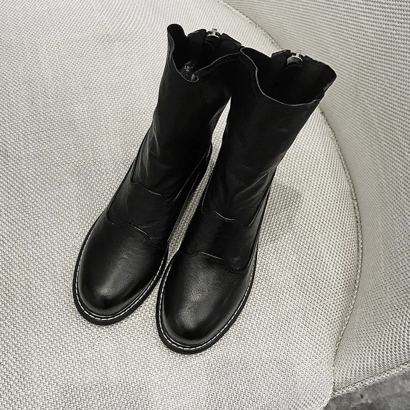 

MORAZORA 2021 top quality genuine leather boots women zip round toe autumn Motorcycle western Boots vintage punk ankle boots