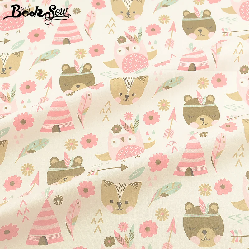 Booksew 100% хлопчатобумажная саржевая детская ткань для кукол мультяшный розовый