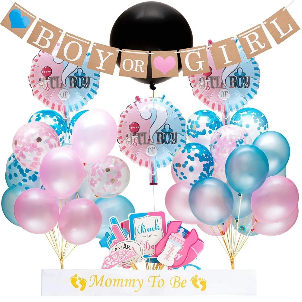 

64pcs/lot Gender Reveal Balloon Party Supplies 36 Inch Gender Reveal Boy or Girl Banner Confetti Foil Balloon