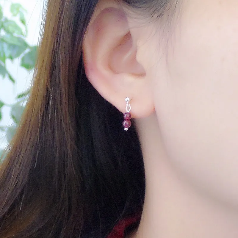 Новый бусины мяч ногтей 925 серебро 3mm4mm гранат уха bone Малый женские серьги