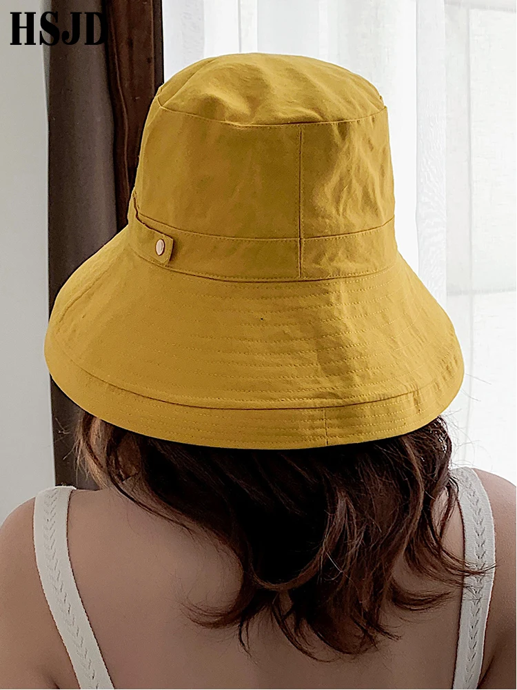 2019 New Women Summer Wide Brim Cotton Linen Sun Bucket Hat Fashion Casual Solid Color Female Anti-UV Beach Hats Plain | Аксессуары для