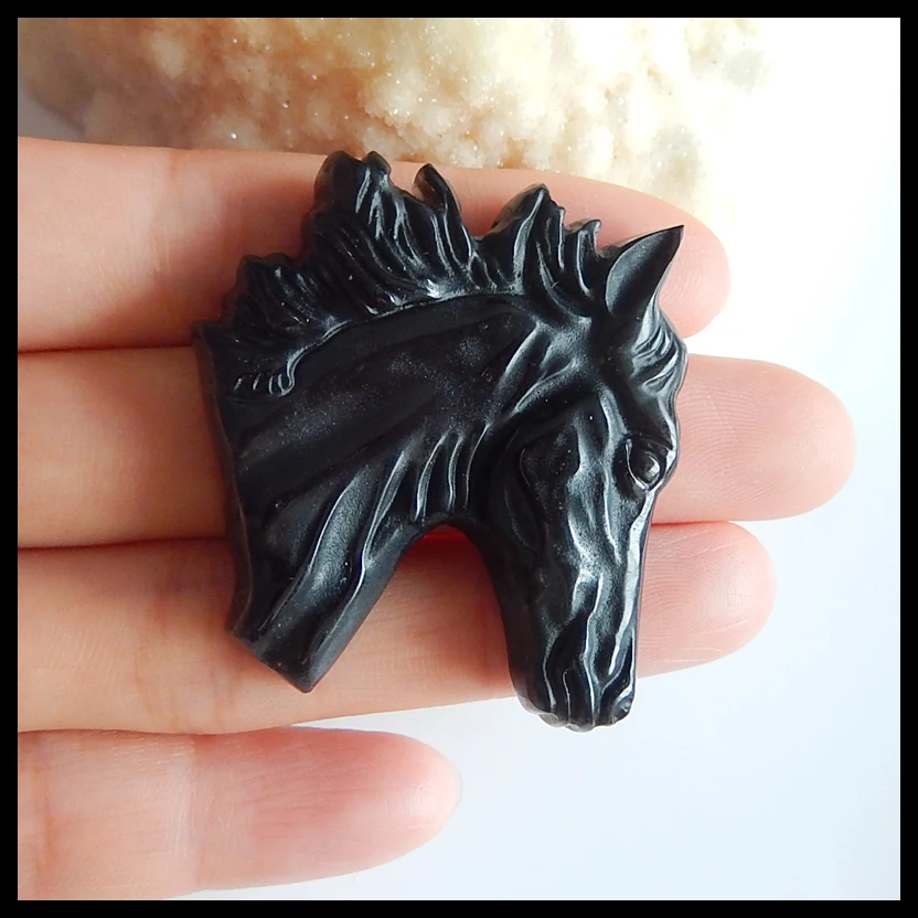 Оптовая продажа резная Подвеска из обсидиана в форме головы лошади ювелирный