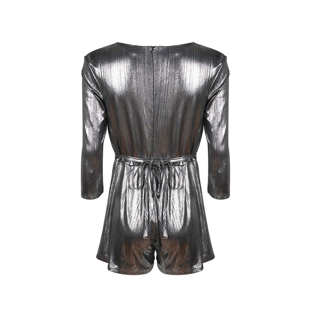 Minsunda новый сексуальный 3/4 Sleeve Surplice Обёрточная бумага в стиле панк Playsuit