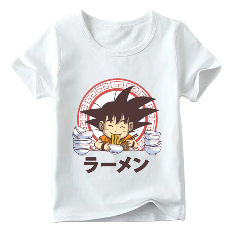 Детская летняя футболка Goku Eat Saiyan отделанная рамен для мальчиков и девочек с