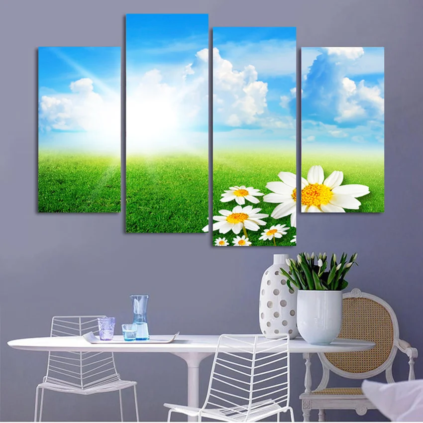 Искусство на холсте с изображением красивых цветов 4 шт. | Дом и сад