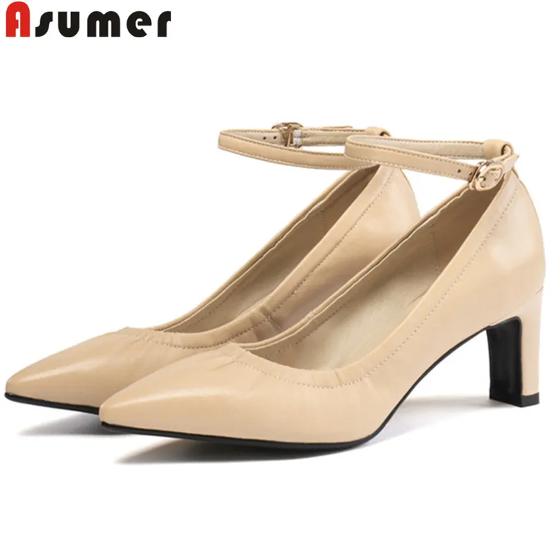 

ASUMER 2021 hot sale new pumps women shoes pointed toe buckle genuine leather shoes high heels women shoes prom wedding shoes