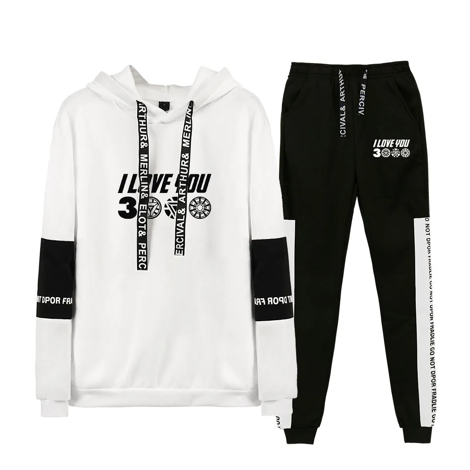 I love you 3000 Print Casual Popular long sleeve hood+trousers Set Hoodies Sweatshirt fashion Streetwear Winter/Autumn 2XS-4XL | Женская
