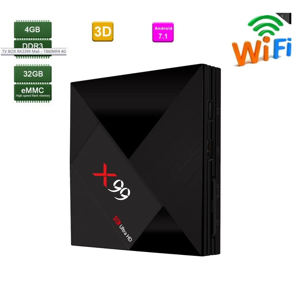 X99 Smart ТВ коробка 4 ГБ 64 Android 7 1 RK3399 Мали T860MP4 HDR10 2 5 г AC Wi Fi с голосовым дистанционным