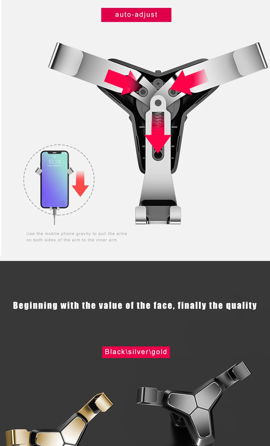 IKSNAIL Gravity Auto Lock Car Phone GPS Stand for iPhone X XS Car Cradle Mount Adjustable for HuaWei Car Air vent Phone Holder