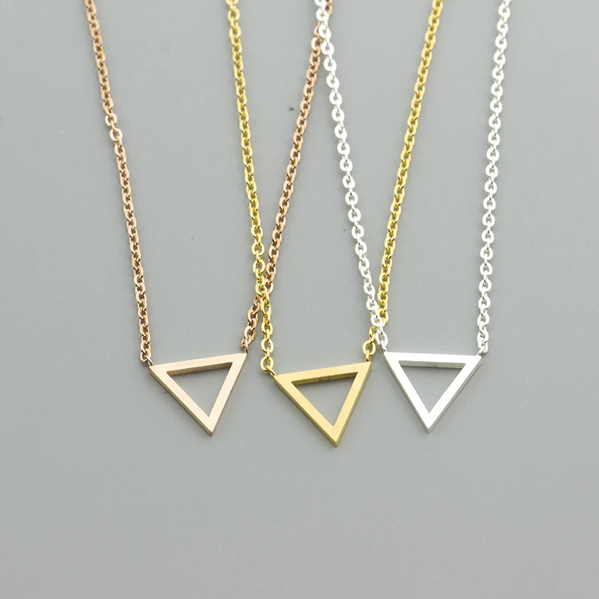 

V Attract 10 pcs Minimalism Jewelry Geometric Hollow Triangle Necklace Stainless Steel Bijoux Femme Chocker Best Friends Gift