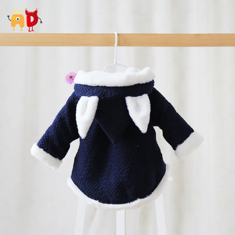 AD Thermal Baby Girls Parkas Rabbit Ear Hooded Coat Fleece Thickening Toddlers Infant Snowsuit Children's Outwear Winter |