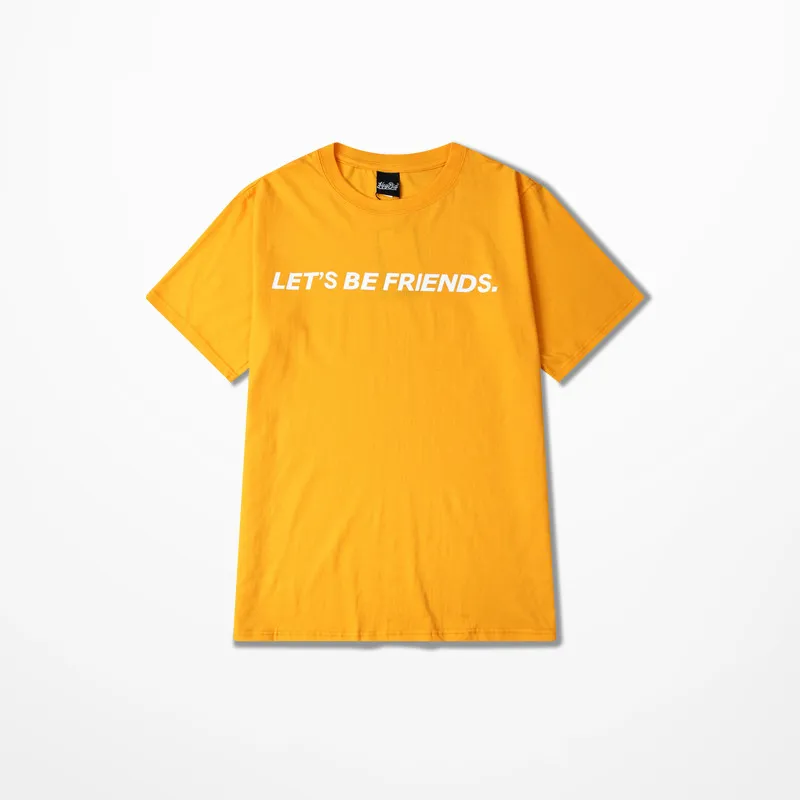 Мужская футболка с принтом Let's Be Friends серая/желтая в стиле Харадзюку Uzzang лето