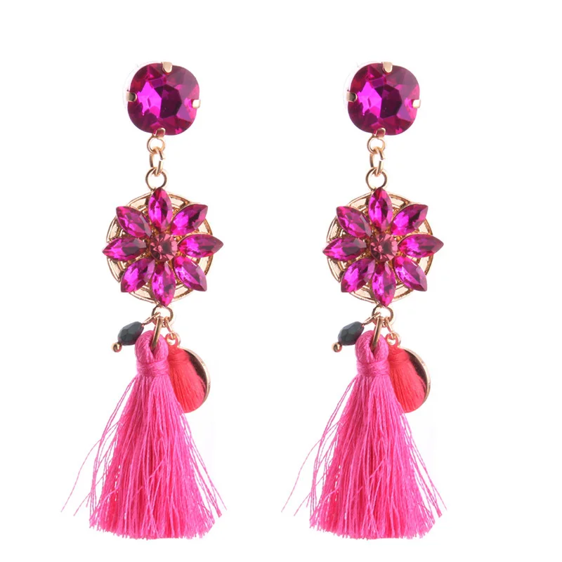 Серьги стразы NeeFu WoFu большие серьги с кристаллами и кисточками длинные из