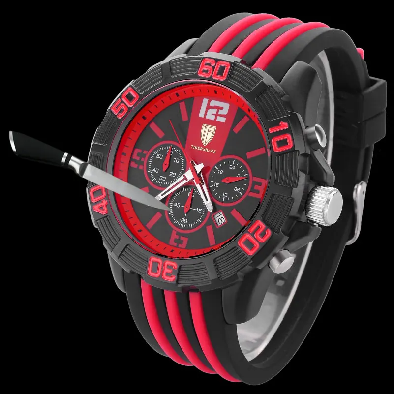 TIGERSHARK кварцевые часы хронограф мужские спортивные Автоматическая Дата 30 м