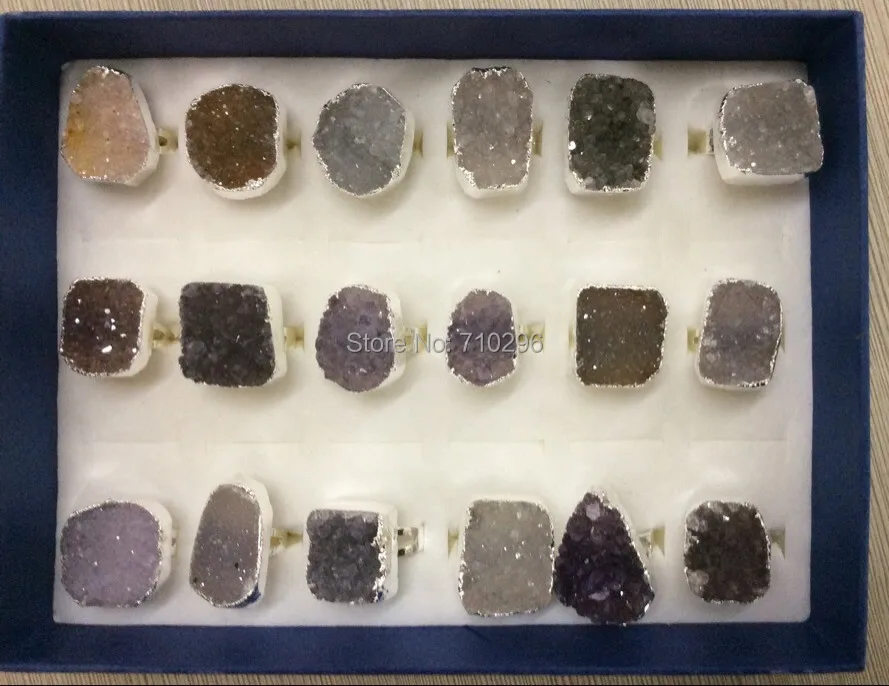 

Новое поступление высокое качество натуральный жеод Agat e drusy кольцо drusy Ювелирные изделия 10 шт./лот