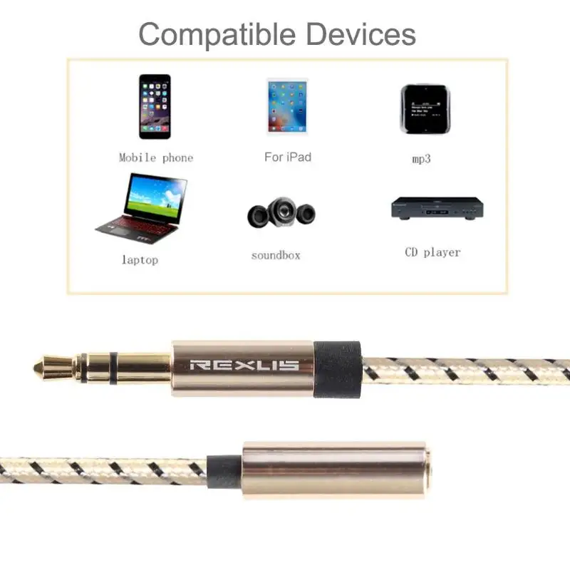 REXUS Headphone Extension Cable 3.5mm Jack Male to Female Stereo Aux Audio Extender Cord for Computer Phone Amplifier