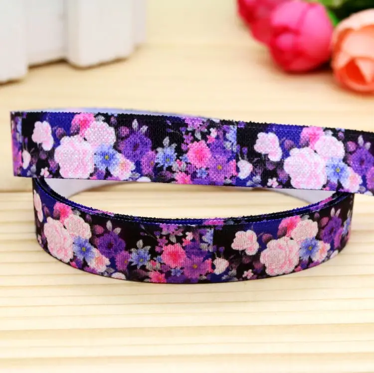 

5/8'' Free shipping Fold Elastic FOE flowers printed headband headwear hairband diy decoration wholesale OEM H4917