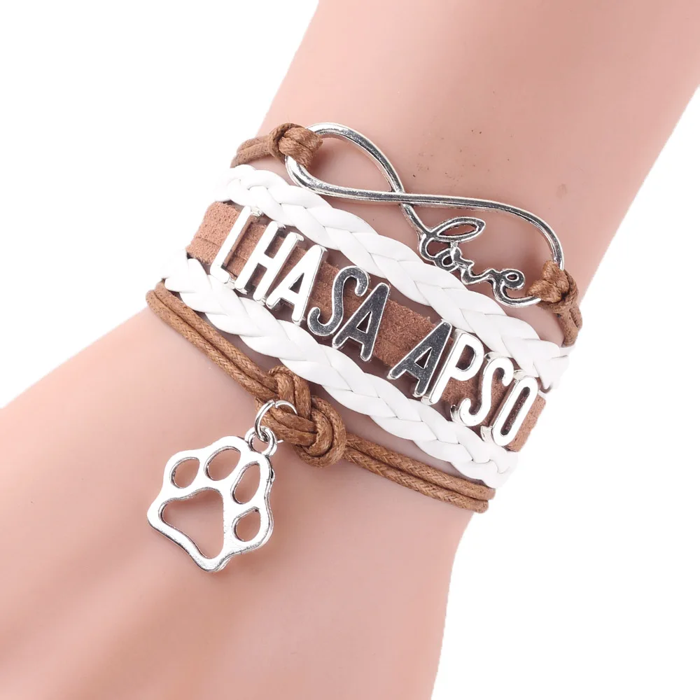Женский кожаный браслет Infinity love LHASA APSO амулет лапа плетеный ручной работы для
