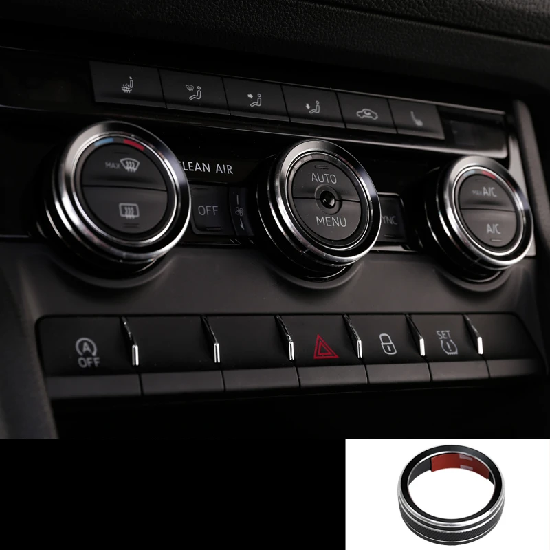 Black Для SKODA KAROQ Кнопка кондиционера ручка кольцо крышка интерьера авто аксессуары алюминиевый сплав - Цвет: Black