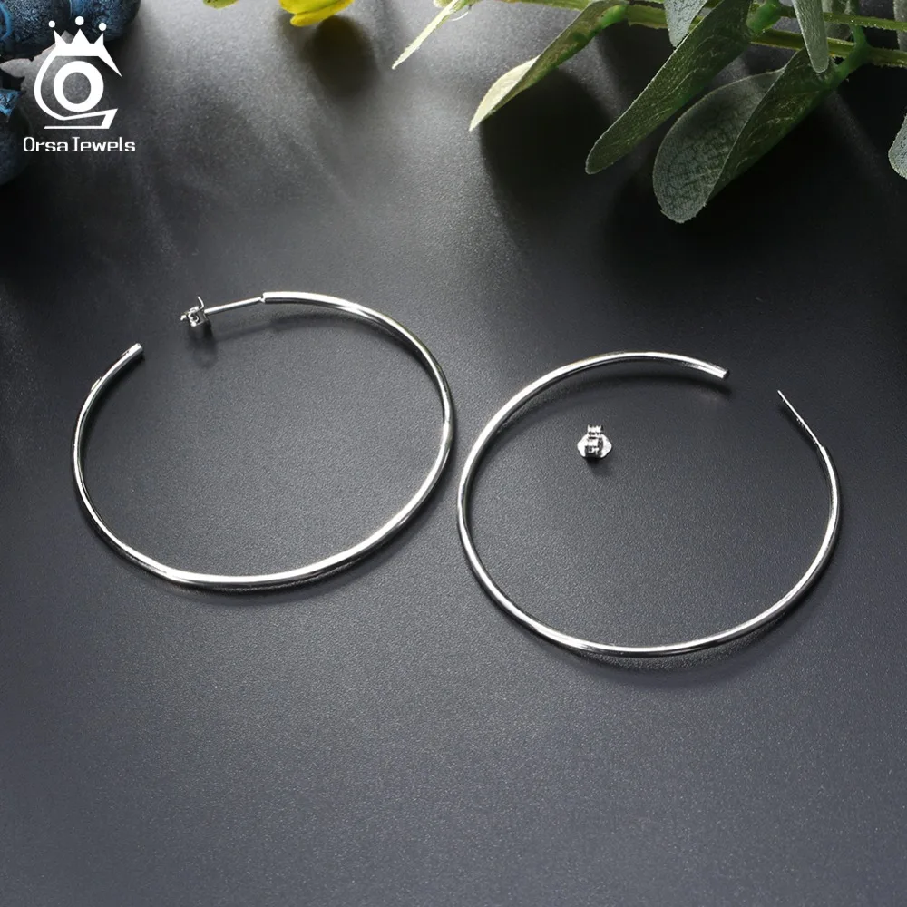 ORSA JEWELS, настоящее 925 пробы, серебряные серьги-кольца для женщин, большие круглые серебряные серьги, модные женские ювелирные изделия, подарок, SE79
