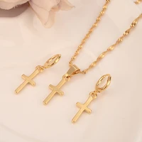 gold small cross pendant necklace chain earrings sets jewelry gold christian jewelry sets for women girl best jesus gifts