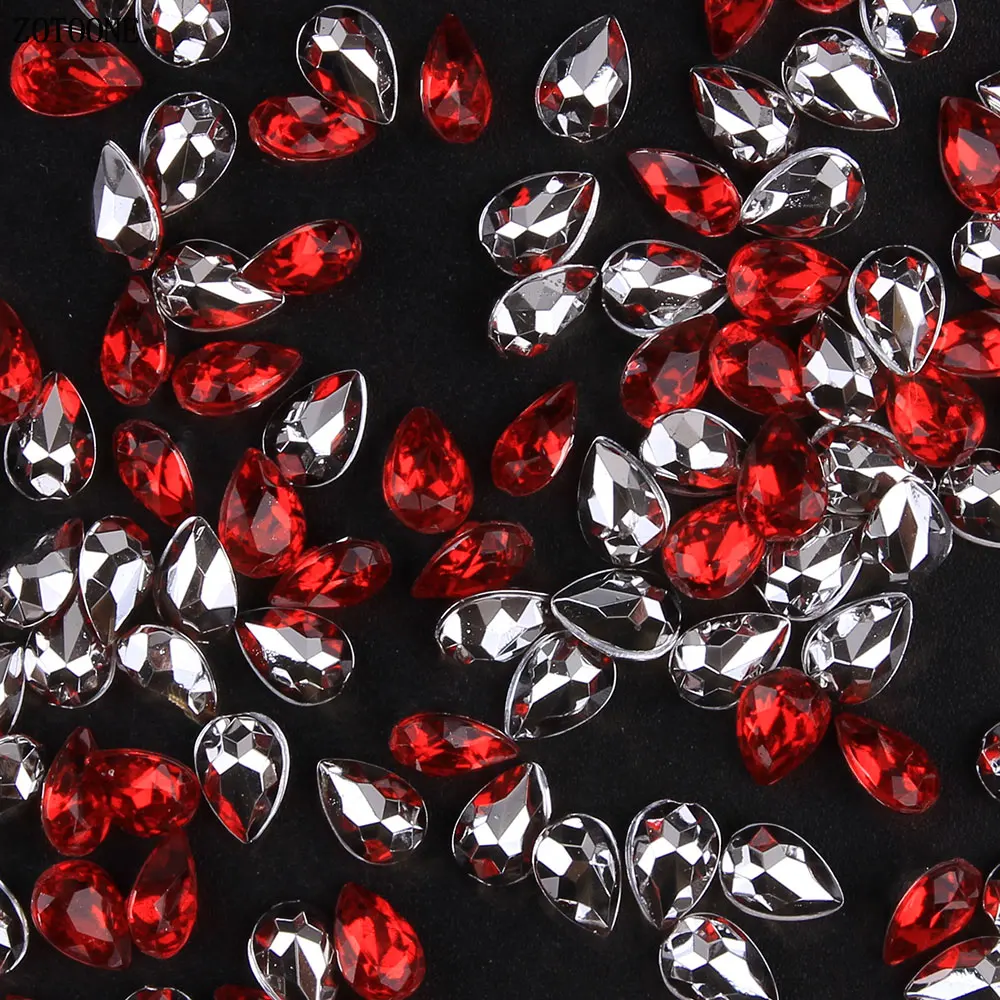 

ZOTOONE 4*6mm Red Drop Shaped Acrylic Nails Decoration Rhinestones Glitter Glue on Back Crystals Strass Applique DIY Wedding Dec