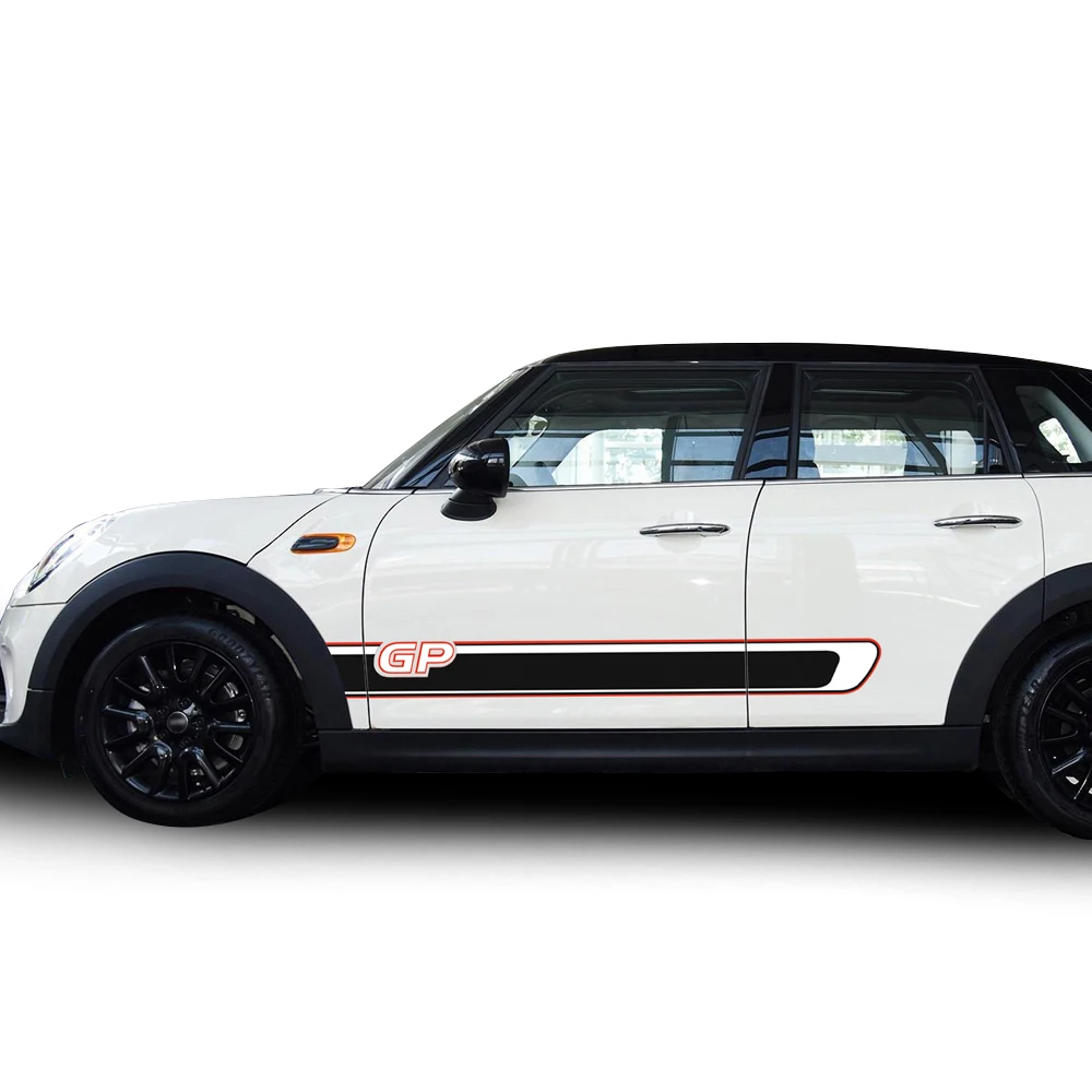 2 Pieces Racing Stripes Door Side Skirt Graphics Vinyl Decal Sticker for Mini Cooper R56 GP Rocker KK Black and White | Автомобили и