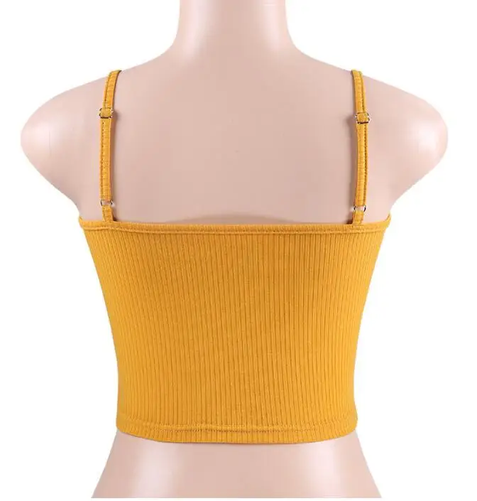 

New Fashion 2018 sexy tops for women Summer Casual Sleeveless Off Shoulder crop Spaghetti Straps Solid Tank Tops Yellow YFL-36