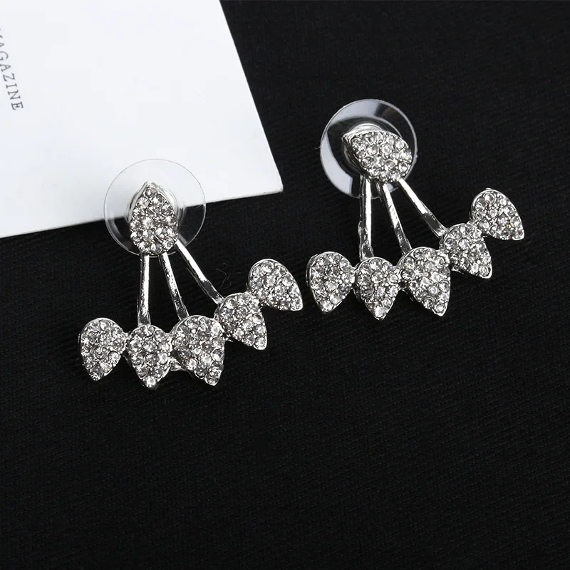 Женские двусторонние серьги гвоздики золотого цвета с кристаллами|crystal stud