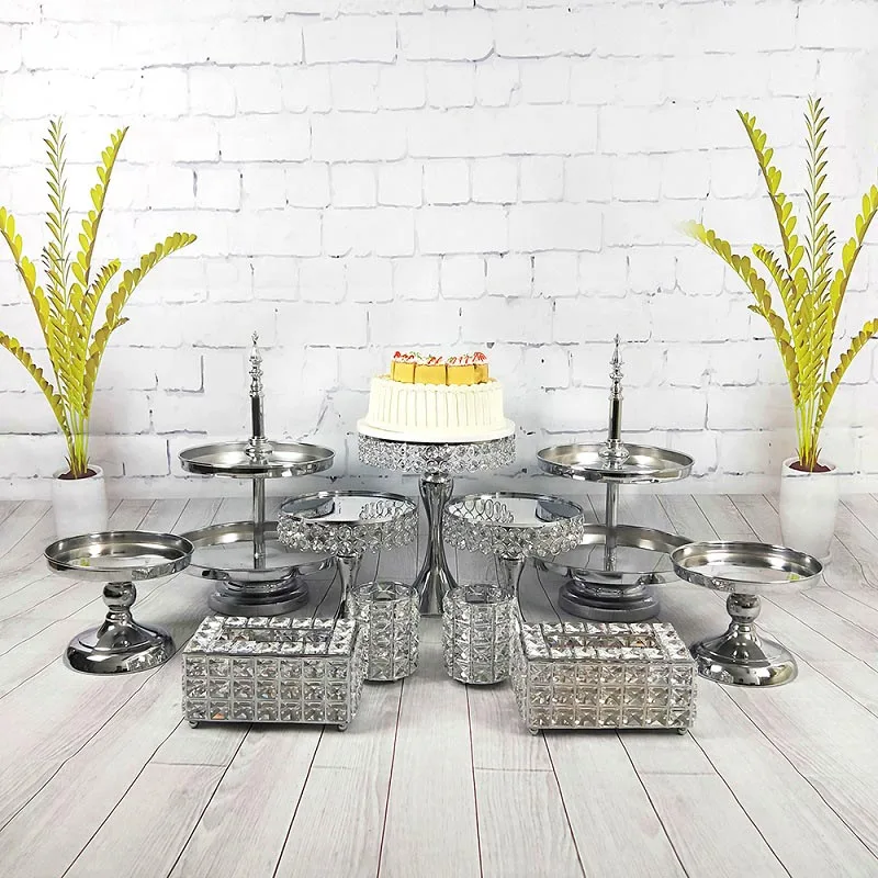 11pcs Silver-4 9-11 шт/набор Серебряная Хрустальная подставка для торта зеркальное лицо помадка кекс сладкий стол конфеты бар украшение стола для свадебной вечеринки - Цвет: 11pcs Silver-4