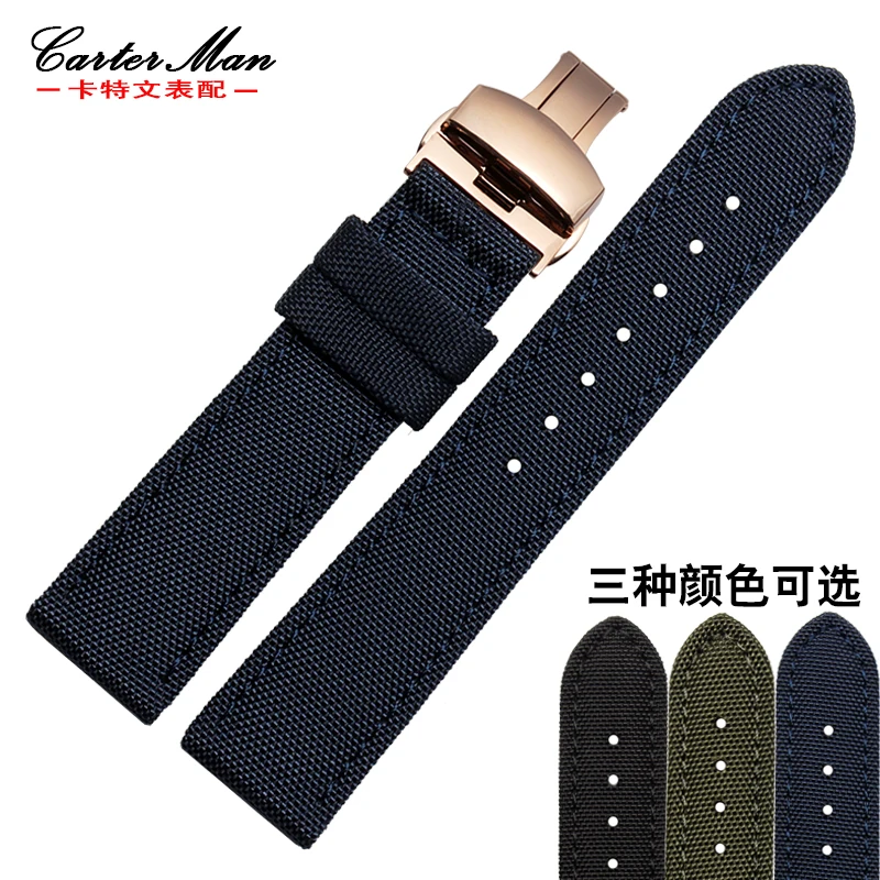 New nylon watchband 18mm 20mm 22mm 24mm canvas +genuine leather inner strap black army green blue bracelet | Наручные часы