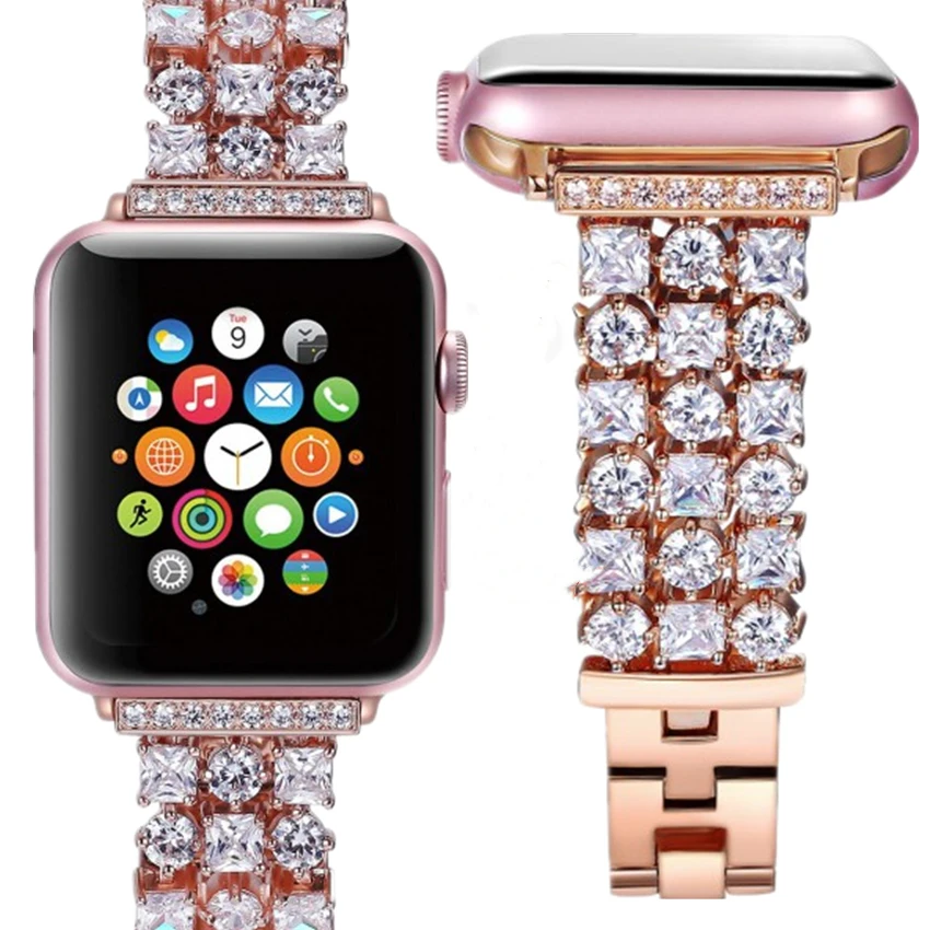 Ремешок из нержавеющей стали для Apple Watch Band 38 мм 42 40 44 браслет со стразами iwatch band