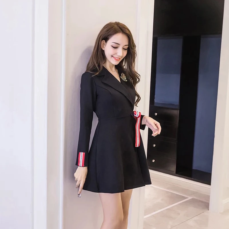 

new arrival autumn work style casual sexy slim temperament female A-line dress OL office sweet long sleeve party black dress