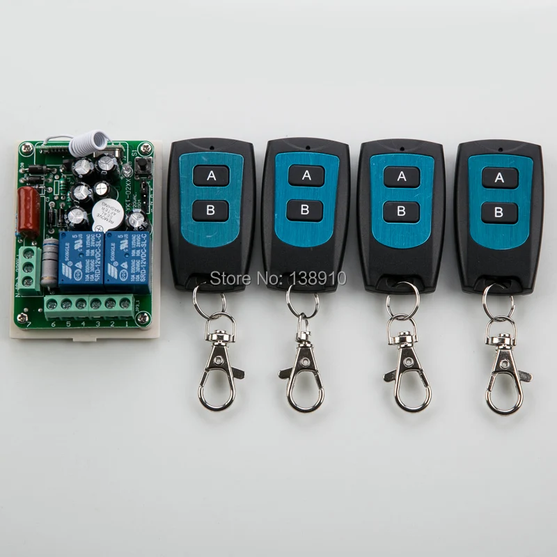 

New AC 220V 2 CH 2CH RF Wireless Remote Control Switch System teleswitch 4 X Transmitter + 1 X Receiver,315/433 MHZ