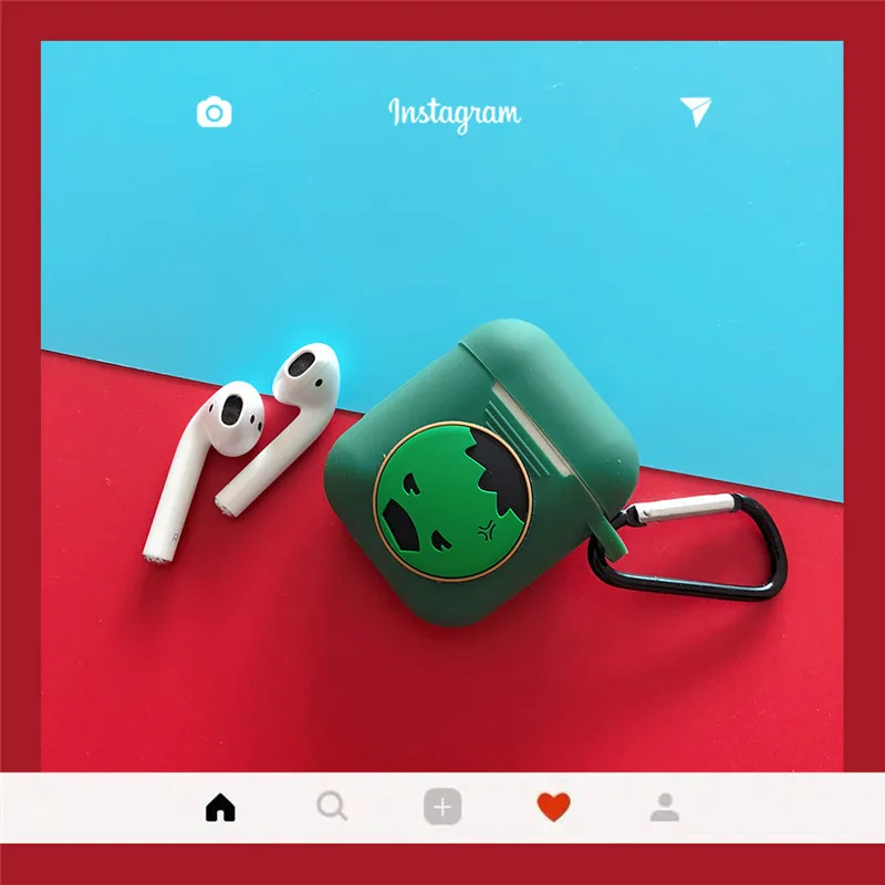 Hulk Силиконовые защитные чехлы для Apple Airpods, Мстители, милый Капитан Америка, Железный человек, ТПУ противоударный чехол для New Air Pods Box - Цвет: Hulk